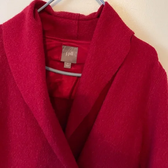 J Jill Womens Red Wool Blend Wrap Coat Mid Length Pockets Small - Picture 2 of 8